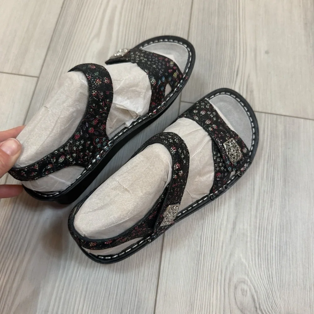 NEW Alegria Vienna Lush Floral Leather Sandals Black Multi 36 US 6-6.5 VIE-940